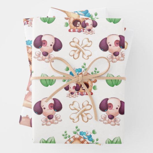 Niedliche Hunde mit Knochen Geschenkpapier Set (Beispiel)