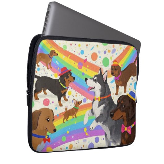Niedliche Hunde mit Regenbogen Laptopschutzhülle (Vorne Rechts)