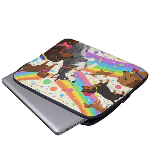Niedliche Hunde mit Regenbogen Laptopschutzhülle (Vorne Knopf)