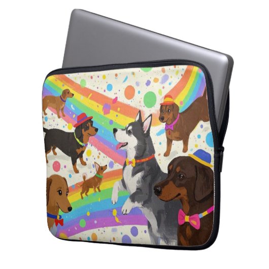 Niedliche Hunde mit Regenbogen Laptopschutzhülle (Vorderseite Links)