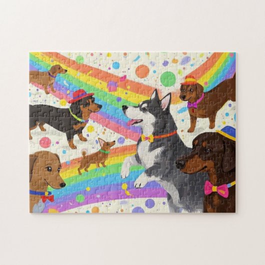 Niedliche Hunde mit Regenbogen Puzzle (Horizontal)