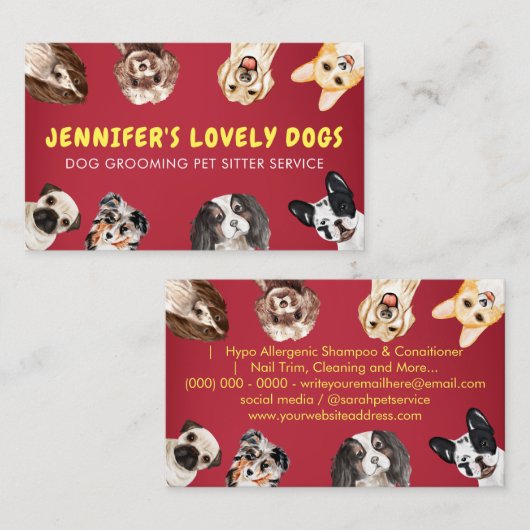 Niedliche Hunde mit rotem Gelb Sitzgelegenheit Visitenkarte (Vorne/Hinten)