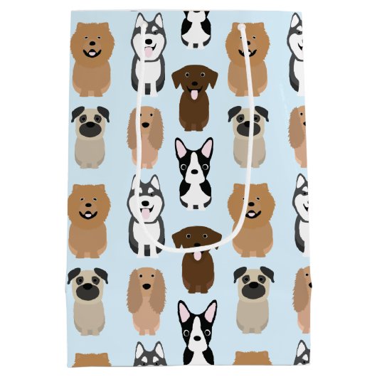 Niedliche Hunde, Mops, Boston, Labrador, Chow, Hus Mittlere Geschenktüte (Rückseite)