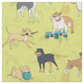 Niedliche Hunde Muster Design Grün Gelb Stoff (Nahaufnahme)
