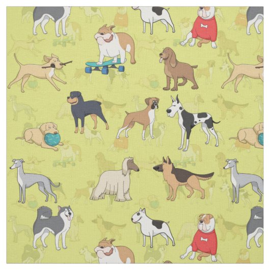 Niedliche Hunde Muster Design Grün Gelb Stoff (Muster)
