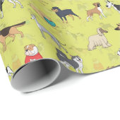 Niedliche Hunde Muster Design Lemon Green Geschenkpapier (Rolleneckpunkt)