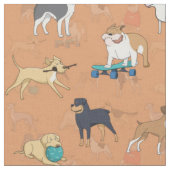 Niedliche Hunde Muster Design Orange Stoff (Nahaufnahme)