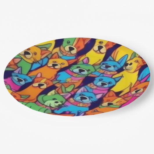 Niedliche Hunde Pappteller (Schrägansicht)