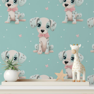 Niedliche Hunde Pink Bow Modernes Kindermuster Tapete