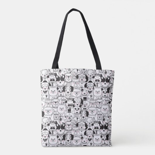 Niedliche Hunde Schwarz-Weiß-Tiermuster Tasche (Rückseite)