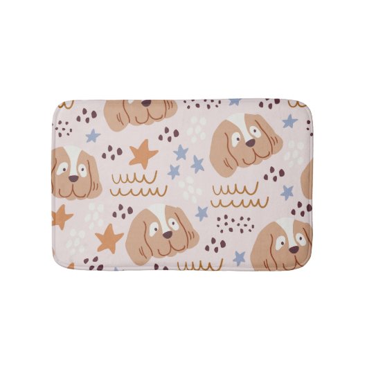 Niedliche Hunde, Sterne, Linien: Vintag nahtlos Badematte (Vorderseite)