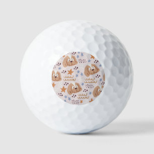 Niedliche Hunde, Sterne, Linien: Vintag nahtlos Golfball