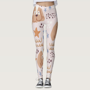 Niedliche Hunde, Sterne, Linien: Vintag nahtlos Leggings