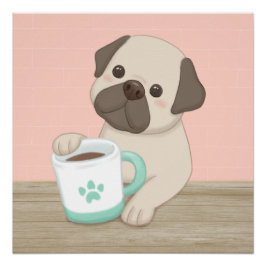 Niedliche Hunde & Tasse Illustration Art Poster