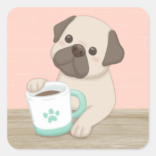 Niedliche Hunde & Tasse Illustration Art Quadratischer Aufkleber