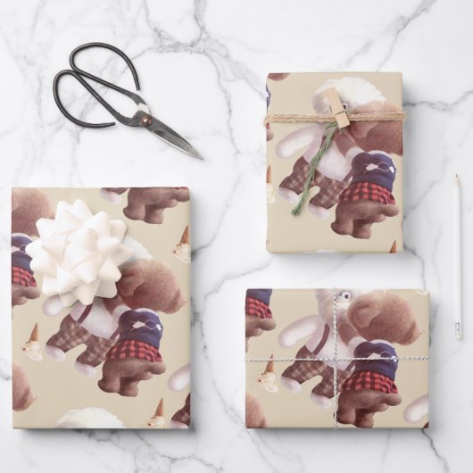 Niedliche Hunde umarmt Geschenkpapier Set (Vorderseite)