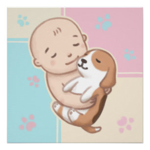 Niedliche Hunde- und Baby-Illustration Art Poster