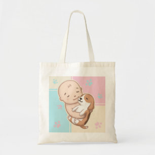 Niedliche Hunde- und Baby-Illustration Art Tragetasche