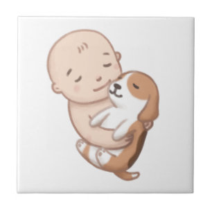 Niedliche Hunde- und Baby-Illustration Fliese