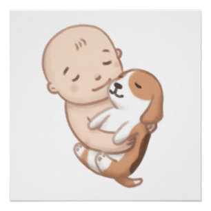 Niedliche Hunde- und Baby-Illustration Poster