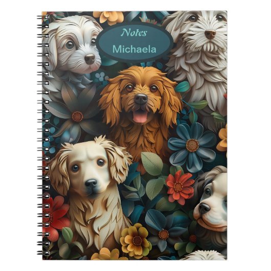 Niedliche Hunde und bunte Blume Notizblock (Vorderseite)