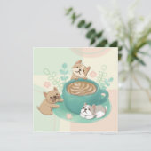 Niedliche Hunde- und Kaffeeaufführung Feiertagskarte (Stehend Vorderseite)