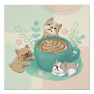 Niedliche Hunde- und Kaffeeaufführung Poster