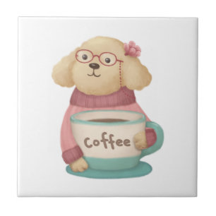 Niedliche Hunde- und Kaffeebilderung Fliese