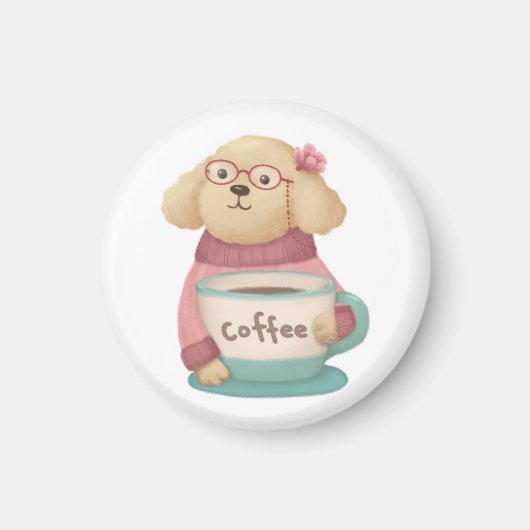 Niedliche Hunde- und Kaffeebilderung Magnet (Vorne)