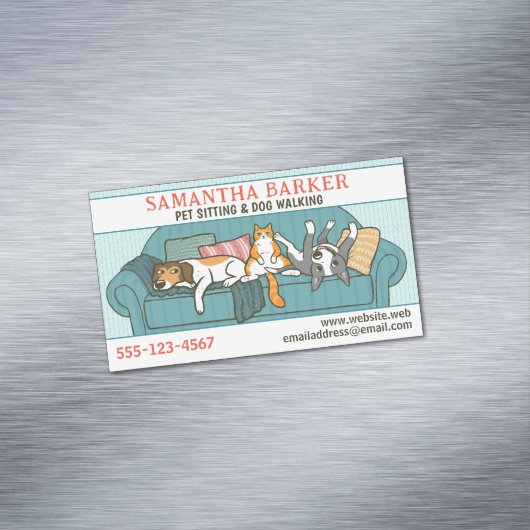 Niedliche Hunde und Katzen, die sich in der Tierpf Magnetische Visitenkarte (Beispiel)