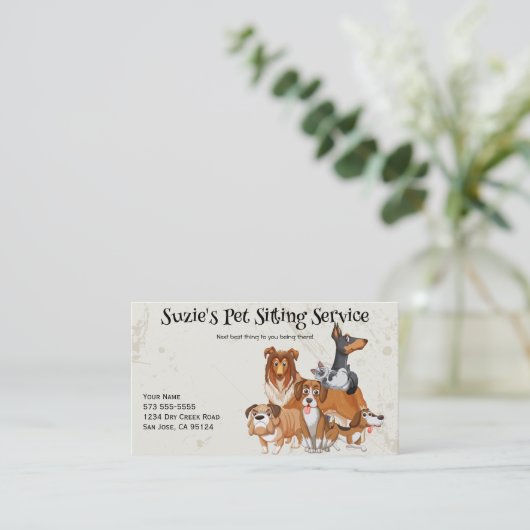 Niedliche Hunde und Katzen Sitzdienst Visitenkarte (Stehend Vorderseite)
