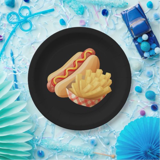 Niedliche Hunde und Pommes frites Pappteller (Party)