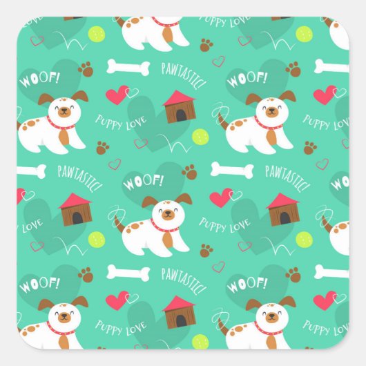 Niedliche Hunde und Worte Quadratischer Aufkleber (Vorderseite)