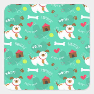 Niedliche Hunde und Worte Quadratischer Aufkleber