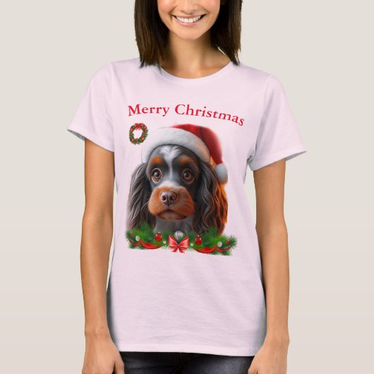 Niedliche Hunde Weihnachten T - Shirt (Vorderseite)