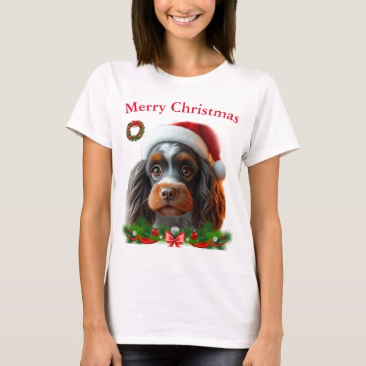Niedliche Hunde Weihnachten T - Shirt (Vorderseite)