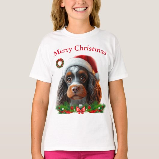 Niedliche Hunde Weihnachten T - Shirt (Vorderseite)