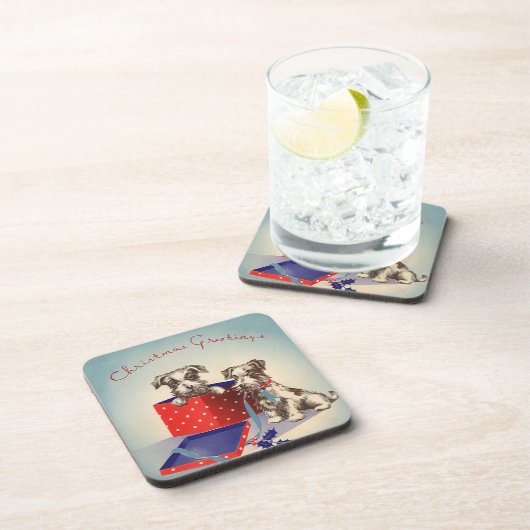 Niedliche Hunde, Weihnachtsgrüße im Jahrgang Getränkeuntersetzer (Rechte Seite)