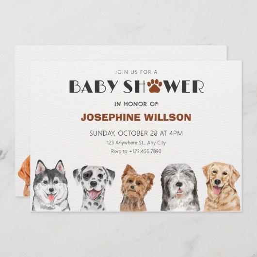 Niedliche HundebabDusche Einladung (Vorne/Hinten)