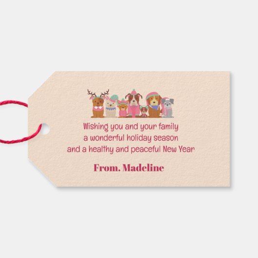 Niedliche Hundefamilie oder -betrieb Flat Holiday  Geschenkanhänger (Rückseite Horizontal)