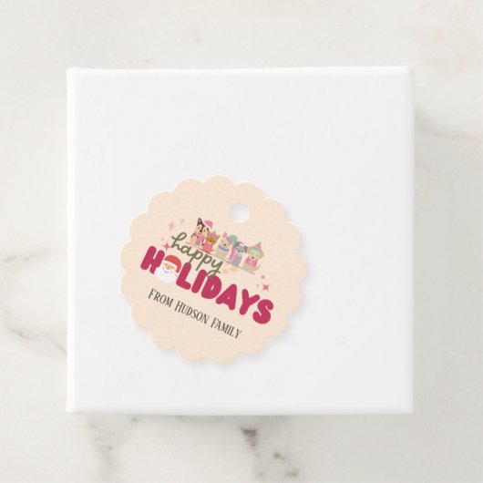 Niedliche Hundefamilie oder -betrieb Flat Holiday Geschenkanhänger (Beispiel)