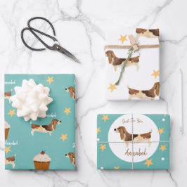 Niedliche Hundefreunde Basset Hund Personalisiert Geschenkpapier Set
