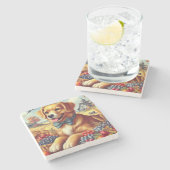 Niedliche Hundemalerei Steinuntersetzer (Seitenansicht)