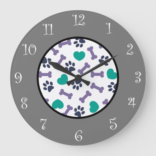 Niedliche Hundepfähle und Knochen-Thema Wand-Decke Große Wanduhr (Vorderseite)