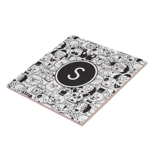 Niedliche Hunderassen Schwarz-Weiß Personalisiert Fliese (Seite)