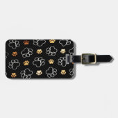 Niedliche Hundetatzen-Drucke auf Schwarzem, Gepäckanhänger (Vorderseite horizontal)