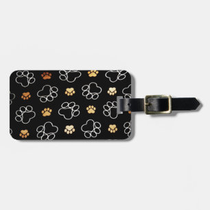 Niedliche Hundetatzen-Drucke auf Schwarzem, Gepäckanhänger
