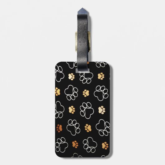 Niedliche Hundetatzen-Drucke auf Schwarzem, Gepäckanhänger (Rückseite vertikal)