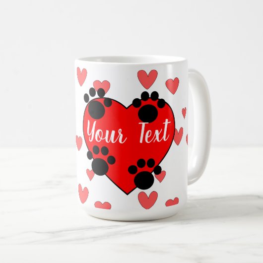 Niedliche Hundetext-Drucke und rotes Herz mit benu Kaffeetasse (VorderseiteRechts)