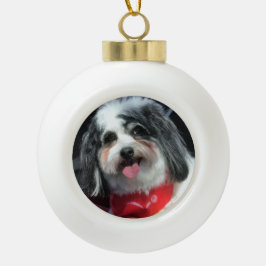 Niedliche Hundeweihnachtsverzierung, Schal K-Cee Keramik Kugel-Ornament